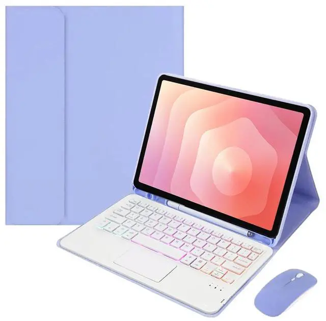 Alt view image 6 of 7 - Detachable Rechargeable Bluetooth Rainbow Backlit Trackpad Keyboard Case with Pencil Slot & Adjustable Stand for Samsung Galaxy Tab S11 11 Inch (SM-X730/SM-X736B) (Purple)