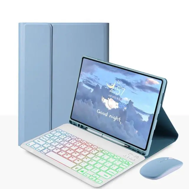 Alt view image 5 of 7 - Rainbow Backlit Detachable Keyboard Case with Pencil Slot & Adjustable Stand Cover for Samsung Galaxy Tab A7 10.4 Inch 2020/2022 (SM-T500/T505/T507/T509) (Misty Blue)