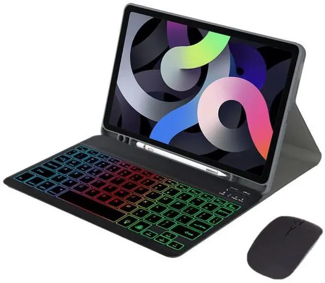 Alt view image 5 of 7 - Rainbow Backlit Detachable Keyboard Case with Pencil Slot & Adjustable Stand Cover for Samsung Galaxy Tab A7 10.4 Inch 2020/2022 (SM-T500/T505/T507/T509) (Black)