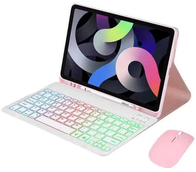 Alt view image 5 of 7 - Rainbow Backlit Detachable Keyboard Case with Pencil Slot & Adjustable Stand Cover for Samsung Galaxy Tab A7 10.4 Inch 2020/2022 (SM-T500/T505/T507/T509) (Pink)