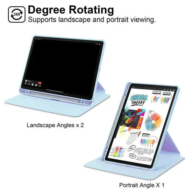 Alt view image 7 of 7 - 360° Rotating Clear Acrylic Case for Samsung Tab S10 FE+ 13.1" (SM-X620/X626B), Hard Transparent Back, Horizontal & Vertical Rotatable Stand, Pencil Holder, Sky Blue
