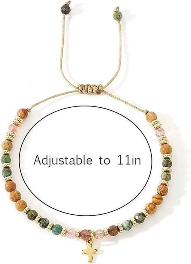 Alt view image 6 of 7 - Christian Cross Bracelet for Women & Healing Worry Stone, Adjustable Bible Verse Bracelets,Neligious Faith Prayer Jewelry Inspirational Spiritual Gift,Mothers Day Gifts