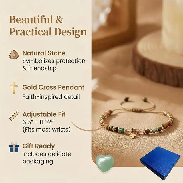 Alt view image 2 of 7 - Christian Cross Bracelet for Women & Healing Worry Stone, Adjustable Bible Verse Bracelets,Neligious Faith Prayer Jewelry Inspirational Spiritual Gift,Mothers Day Gifts