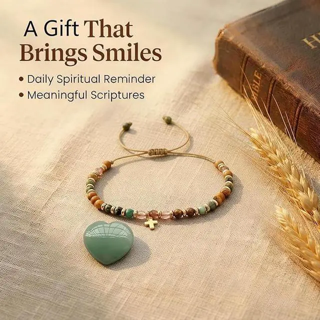 Alt view image 5 of 7 - Christian Cross Bracelet for Women & Healing Worry Stone, Adjustable Bible Verse Bracelets,Neligious Faith Prayer Jewelry Inspirational Spiritual Gift,Mothers Day Gifts