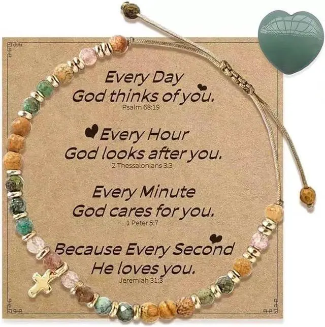 Main image of Christian Cross Bracelet for Women & Healing Worry Stone, Adjustable Bible Verse Bracelets,Neligious Faith Prayer Jewelry Inspirational Spiritual Gift,Mothers Day Gifts