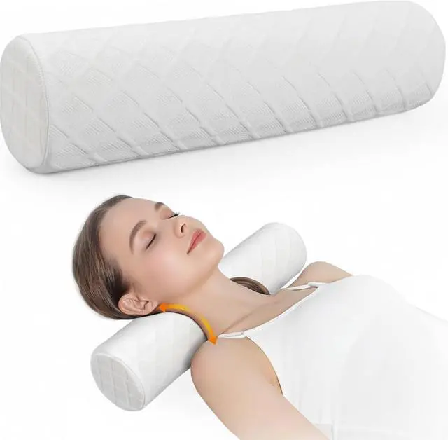 Alt view image 4 of 7 - Cervical Memory Foam Neck Roll Pillow Neck Support Pillows for Sleeping 4.7in H Small Round Circle Pillow Cylinder Pillows for Neck Back Lumbar Leg Yoga Pain Relief (White, Medium - 3.9" H)