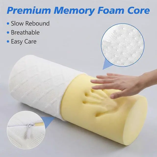 Alt view image 5 of 7 - Cervical Memory Foam Neck Roll Pillow Neck Support Pillows for Sleeping 4.7in H Small Round Circle Pillow Cylinder Pillows for Neck Back Lumbar Leg Yoga Pain Relief (White, Medium - 3.9" H)