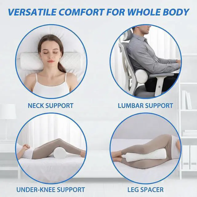 Alt view image 7 of 7 - Cervical Memory Foam Neck Roll Pillow Neck Support Pillows for Sleeping 4.7in H Small Round Circle Pillow Cylinder Pillows for Neck Back Lumbar Leg Yoga Pain Relief (White, Medium - 3.9" H)