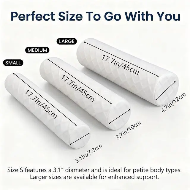 Main image of Cervical Memory Foam Neck Roll Pillow Neck Support Pillows for Sleeping 4.7in H Small Round Circle Pillow Cylinder Pillows for Neck Back Lumbar Leg Yoga Pain Relief (White, Medium - 3.9" H)