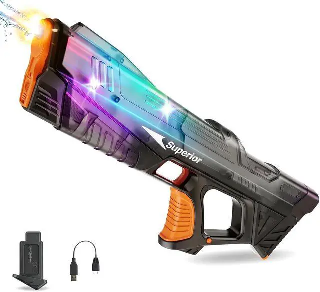 Alt view image 4 of 7 - Electric Water Gun for Adults Kids, Automatic Water Absorption Squirt Gun with Colorful LED,High-Capacity,Long Range,Summer Outdoor Pool Beach Water Pistol Blaster Toys(Black)