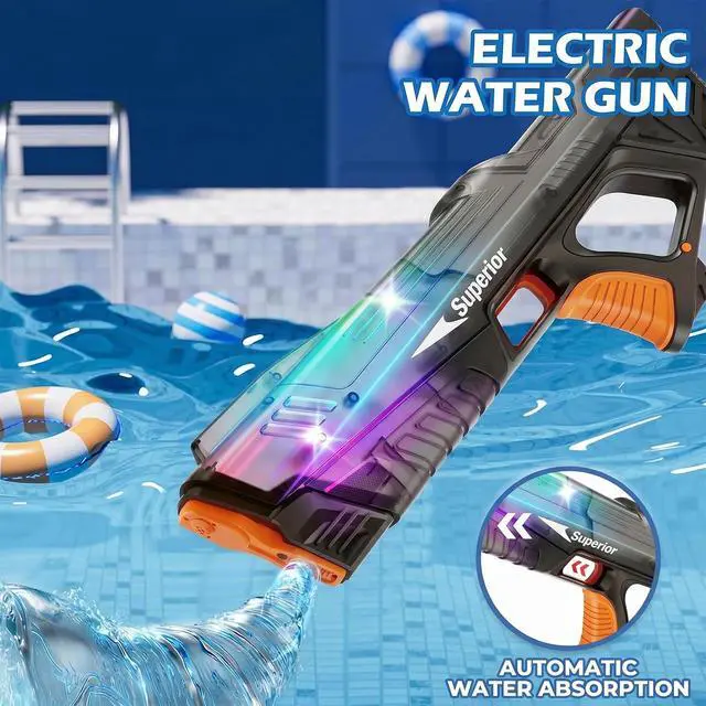 Alt view image 6 of 7 - Electric Water Gun for Adults Kids, Automatic Water Absorption Squirt Gun with Colorful LED,High-Capacity,Long Range,Summer Outdoor Pool Beach Water Pistol Blaster Toys(Black)