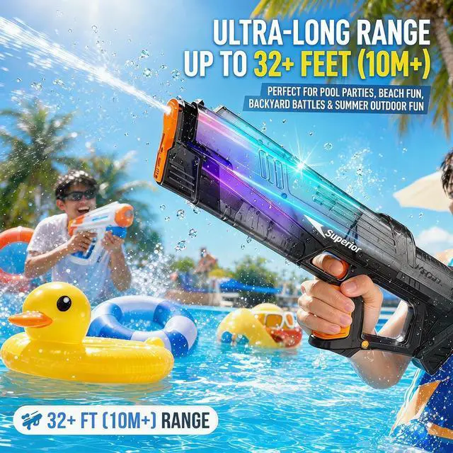 Alt view image 2 of 7 - Electric Water Gun for Adults Kids, Automatic Water Absorption Squirt Gun with Colorful LED,High-Capacity,Long Range,Summer Outdoor Pool Beach Water Pistol Blaster Toys(Black)
