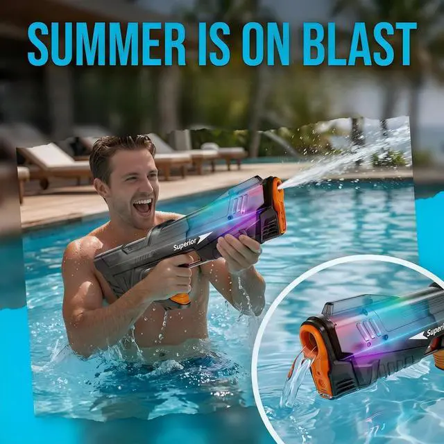 Main image of Electric Water Gun for Adults Kids, Automatic Water Absorption Squirt Gun with Colorful LED,High-Capacity,Long Range,Summer Outdoor Pool Beach Water Pistol Blaster Toys(Black)
