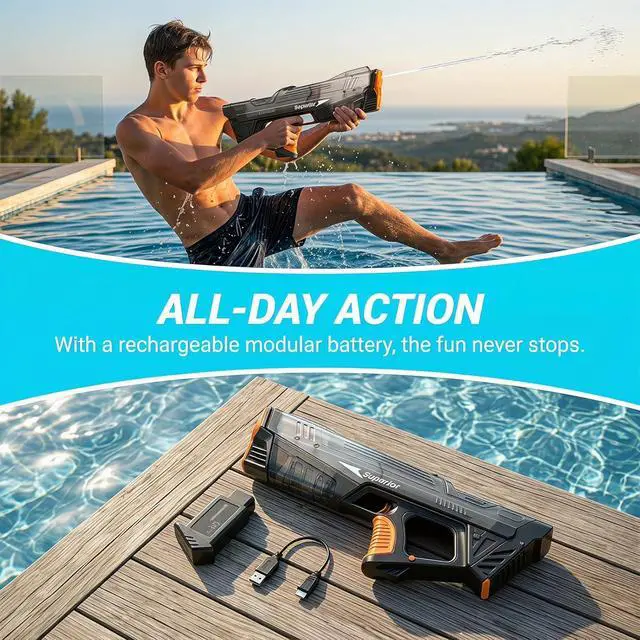 Alt view image 7 of 7 - Electric Water Gun for Adults Kids, Automatic Water Absorption Squirt Gun with Colorful LED,High-Capacity,Long Range,Summer Outdoor Pool Beach Water Pistol Blaster Toys(Black)