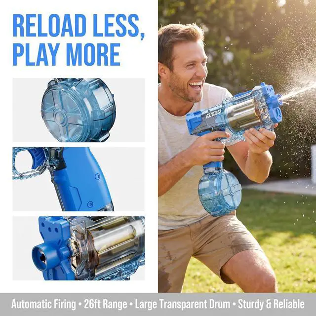 Alt view image 3 of 7 - Electric Water Guns for Adult & Kids32FT Long Range Automatic Squirt Water Blaster,800ml Large Capacity Tank,Splash-Resistant Design, Outdoor Beach Pool Party Toy Gun (Transparent Flashing Water Gun)