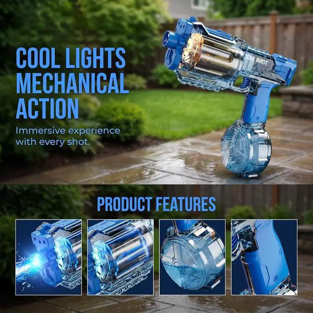 Alt view image 7 of 7 - Electric Water Guns for Adult & Kids32FT Long Range Automatic Squirt Water Blaster,800ml Large Capacity Tank,Splash-Resistant Design, Outdoor Beach Pool Party Toy Gun (Transparent Flashing Water Gun)