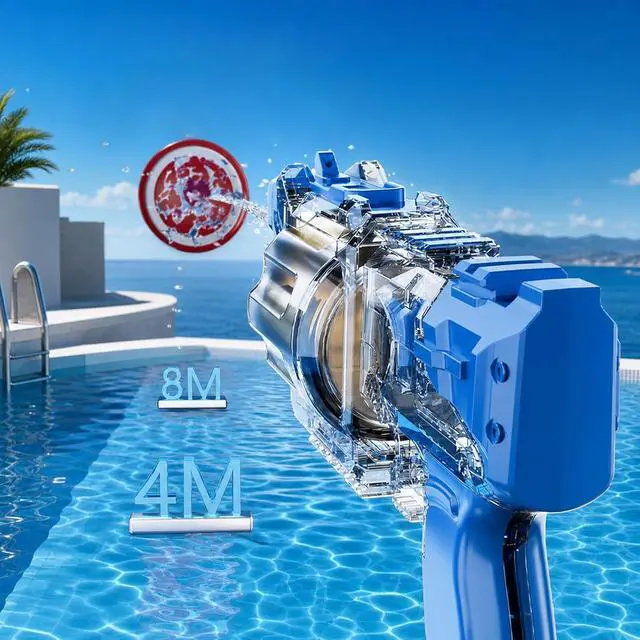 Main image of Electric Water Guns for Adult & Kids32FT Long Range Automatic Squirt Water Blaster,800ml Large Capacity Tank,Splash-Resistant Design, Outdoor Beach Pool Party Toy Gun (Transparent Flashing Water Gun)