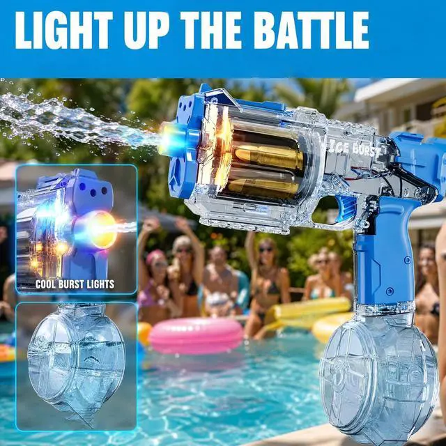 Alt view image 5 of 7 - Electric Water Guns for Adult & Kids32FT Long Range Automatic Squirt Water Blaster,800ml Large Capacity Tank,Splash-Resistant Design, Outdoor Beach Pool Party Toy Gun (Transparent Flashing Water Gun)