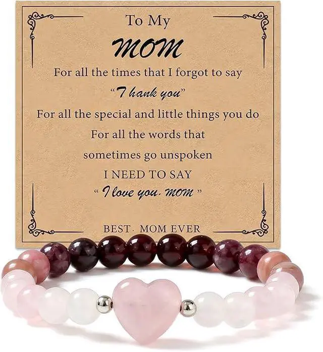 Alt view image 2 of 7 - Handmade Beaded Bracelets for Women,Natural Healing Crystal Gemstones Bracelet,Garnet,Quartz,Rose Quartz,Rhodonite, Anxiety Stress Relief Jewelry Gifts Mom Birthday Mothers Day Gifts