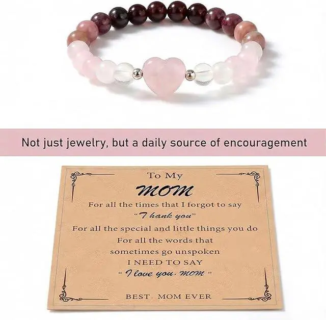 Alt view image 5 of 7 - Handmade Beaded Bracelets for Women,Natural Healing Crystal Gemstones Bracelet,Garnet,Quartz,Rose Quartz,Rhodonite, Anxiety Stress Relief Jewelry Gifts Mom Birthday Mothers Day Gifts