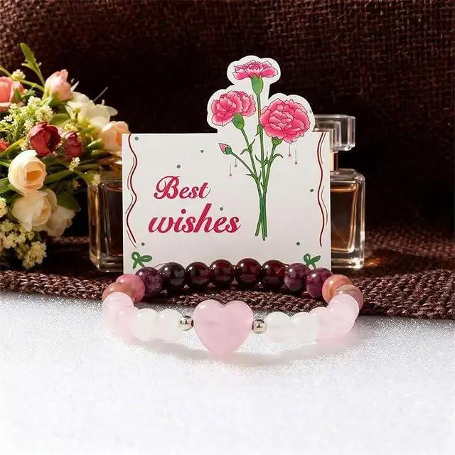 Alt view image 4 of 7 - Handmade Beaded Bracelets for Women,Natural Healing Crystal Gemstones Bracelet,Garnet,Quartz,Rose Quartz,Rhodonite, Anxiety Stress Relief Jewelry Gifts Mom Birthday Mothers Day Gifts