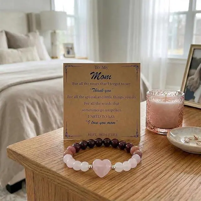 Alt view image 7 of 7 - Handmade Beaded Bracelets for Women,Natural Healing Crystal Gemstones Bracelet,Garnet,Quartz,Rose Quartz,Rhodonite, Anxiety Stress Relief Jewelry Gifts Mom Birthday Mothers Day Gifts
