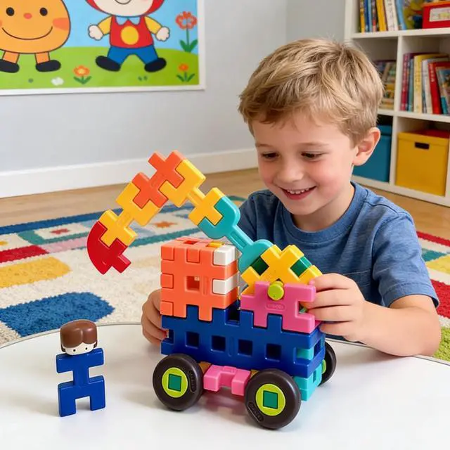 Alt view image 3 of 7 - STEAM Waffle Building Blocks for Toddlers 2-8, Heavy Duty Plastic Interlocking Construction Toy with Storage Case, Reinforced Wall Educational Learning Blocks Gift Set (Rainbow, Standard)
