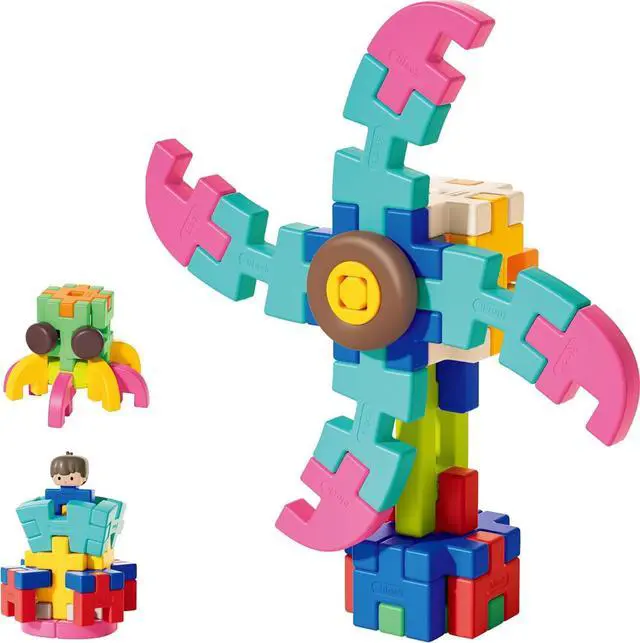 Alt view image 6 of 7 - STEAM Waffle Building Blocks for Toddlers 2-8, Heavy Duty Plastic Interlocking Construction Toy with Storage Case, Reinforced Wall Educational Learning Blocks Gift Set (Rainbow, Standard)