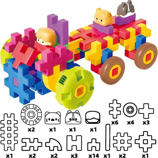 Alt view image 4 of 7 - STEAM Waffle Building Blocks for Toddlers 2-8, Heavy Duty Plastic Interlocking Construction Toy with Storage Case, Reinforced Wall Educational Learning Blocks Gift Set (Rainbow, Standard)