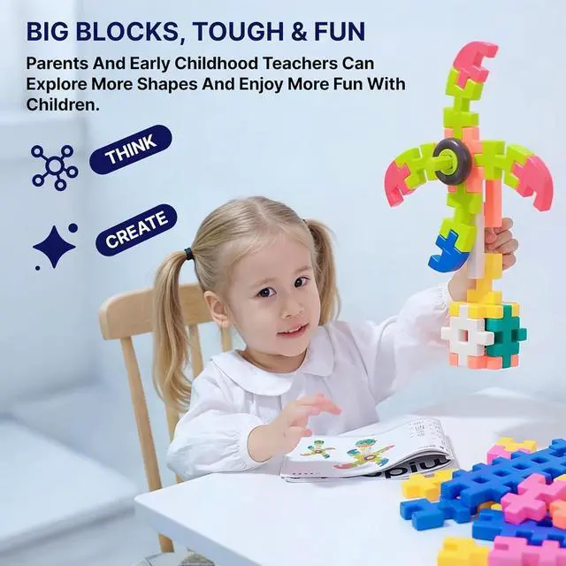 Alt view image 5 of 7 - STEAM Waffle Building Blocks for Toddlers 2-8, Heavy Duty Plastic Interlocking Construction Toy with Storage Case, Reinforced Wall Educational Learning Blocks Gift Set (Rainbow, Standard)