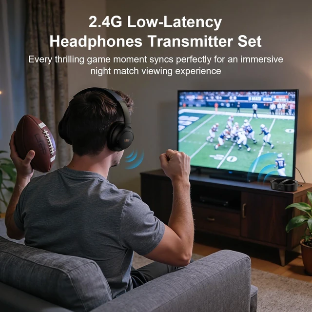 Alt view image 3 of 7 - 1Mii ClearLinkTV H3 Wireless Headphones for TV Watching for Seniors | Transmitter Charging Base, Plug and Play, 2.4G Low Latency, 75H Play Time, Works with TV Optical, AUX, RCA Audio Out Jack