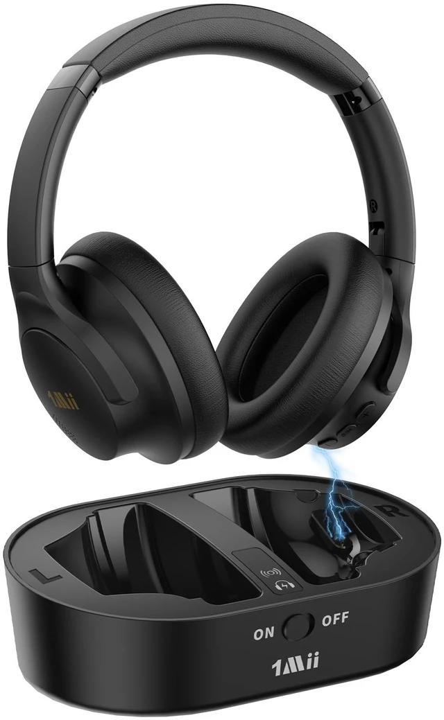 Main image of 1Mii ClearLinkTV H3 Wireless Headphones for TV Watching for Seniors | Transmitter Charging Base, Plug and Play, 2.4G Low Latency, 75H Play Time, Works with TV Optical, AUX, RCA Audio Out Jack