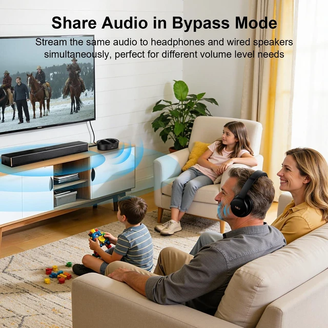 Alt view image 6 of 7 - 1Mii ClearLinkTV H3 Wireless Headphones for TV Watching for Seniors | Transmitter Charging Base, Plug and Play, 2.4G Low Latency, 75H Play Time, Works with TV Optical, AUX, RCA Audio Out Jack