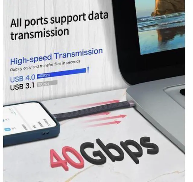 Alt view image 2 of 7 - Vszerda Short USB C 4.0 Cable 100W, 40Gbps USB Type C Male to Male Data Transfer PD Short Cable for Type C Device, 5.11 inch (Type C Male)