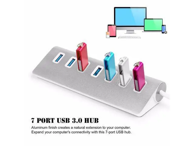 Alt view image 3 of 7 - WIILGN 7-Port Aluminum Alloy USB 3.0 Hub, Portable Bevel USB 3.0 High Speed Data Hub With Power Adapter, Multi-interface USB Splitter for PC Computer Laptop Macbook