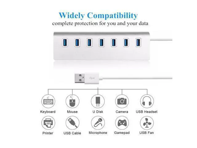 Alt view image 7 of 7 - WIILGN 7-Port Aluminum Alloy USB 3.0 Hub, Portable Bevel USB 3.0 High Speed Data Hub With Power Adapter, Multi-interface USB Splitter for PC Computer Laptop Macbook