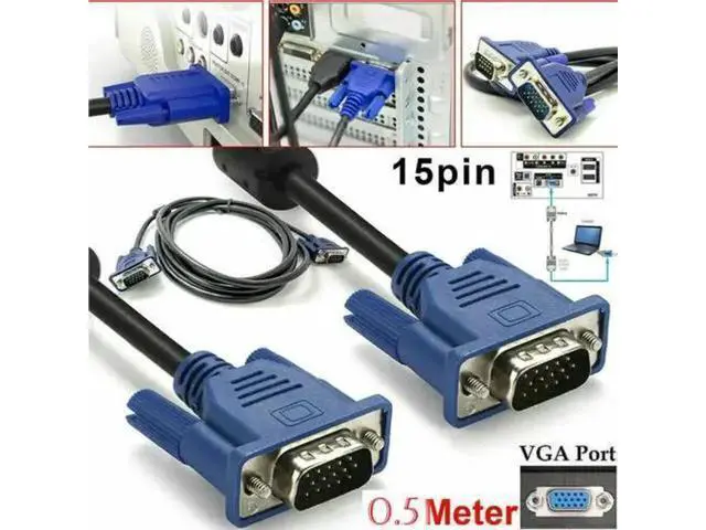 Alt view image 5 of 5 - 0.5M VGA Male to Male Cable SVGA Monitor Cord Blue Plug for PC Computer VGA Display Cable 2B24