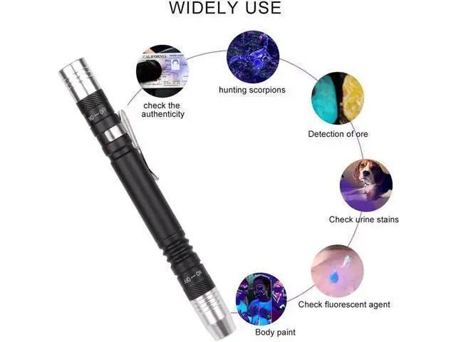 Alt view image 3 of 5 - 2 in 1 Mini UV LED Flashlight Pen Flashlight Multifunctional 395nm Ultra Violet Flashlight Purple White Light Torch