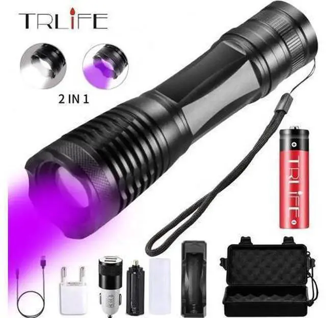 Main image of 2 in 1 UV Flashlight LED Linternas Torch 395nm Ultraviolet Urine Detector Light for camping Carpet Pet Urine Catch Scorpions