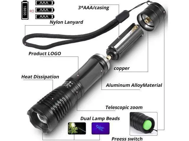 Alt view image 3 of 5 - 2 in 1 UV Flashlight LED Linternas Torch 395nm Ultraviolet Urine Detector Light for camping Carpet Pet Urine Catch Scorpions