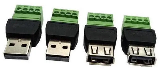 Main image of BUCIER 4Pack USB A Male & Female to 4 Pin Screw Terminal Solderless Bolt Screw Terminals Converter Charging Adapter