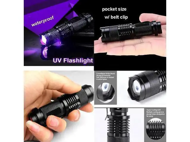 Alt view image 4 of 5 - 365nm & 395nm UV Flashlight Mini Pocket 3w LED UV Light Waterproof Zoomable Ultraviolet Flashlight For Pet Urine Detector