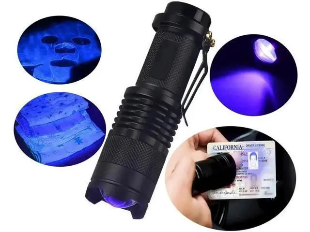 Alt view image 5 of 5 - 365nm & 395nm UV Flashlight Mini Pocket 3w LED UV Light Waterproof Zoomable Ultraviolet Flashlight For Pet Urine Detector