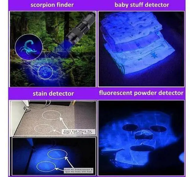 Alt view image 3 of 5 - 365nm & 395nm UV Flashlight Mini Pocket 3w LED UV Light Waterproof Zoomable Ultraviolet Flashlight For Pet Urine Detector