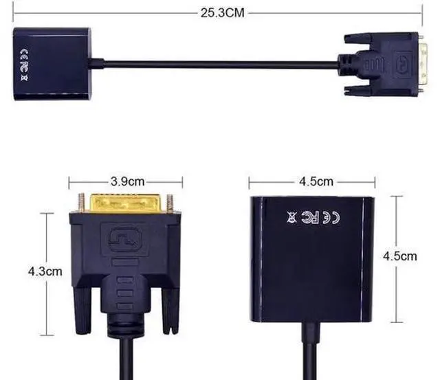 Alt view image 3 of 5 - 1080P DVI-D to VGA Adapter 25 Pin DVI Male to 15 Pin VGA Female Cable Video Converter for PS3 PC Computer HDTV Monitor