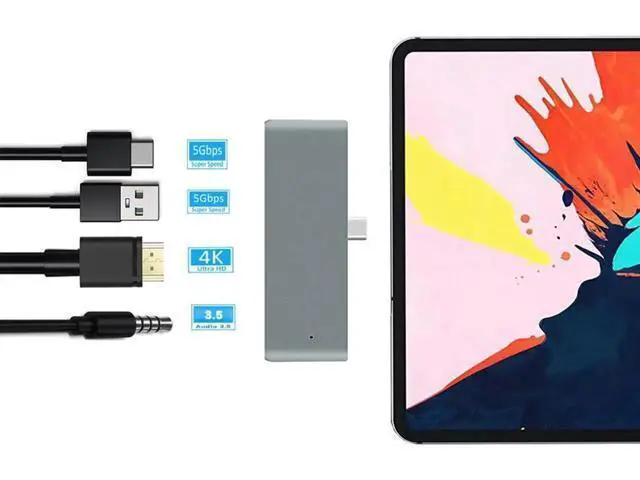 Alt view image 4 of 5 - 4-in-1 Multi-Function For Ipad Pro usb Hub Type C To HDMI+AUX+USB+Pd Hub Adapter USB Hub Notebook Accessories For PC Laptop