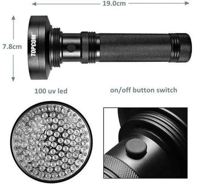 Alt view image 2 of 5 - 100 LED UV Flashlight Super Bright 10W 395nm Ultraviolet Lantern 6*AA UV Torch Light For Money Bed Bugs Scorpion Detect