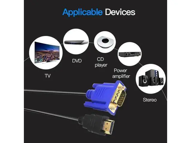 Alt view image 2 of 5 - 1.8m HDMI to 15Pin VGA Cable 1080P Video Adapter Male to Male Cord for HDTV Projector Display