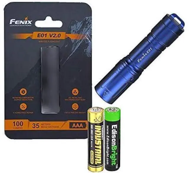 Main image of Fenix E01 V2 100 Lumen LED flashlight with EdisonBright AAA alkaline battery bundle (Blue)