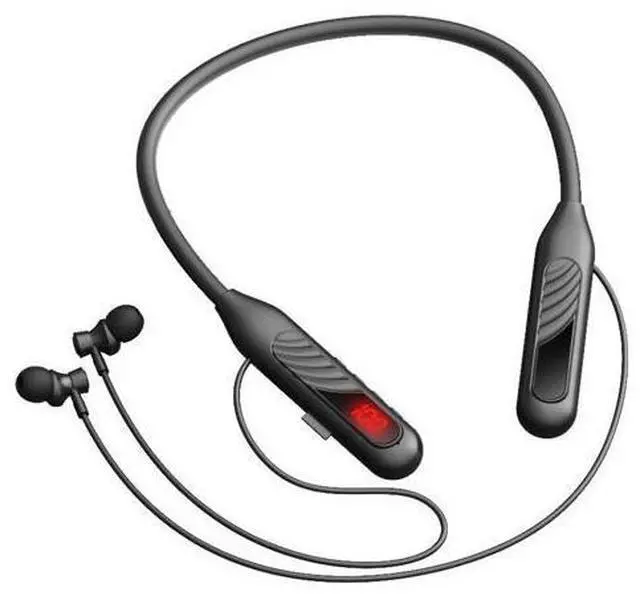 Main image of Wireless Bluetooth headphones, featuring a sporty neck strap design, have a large battery capacity, are equipped with a digital display, and have noise reduction function. Pink